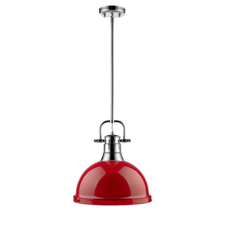 Buy chrome-with-red-glass-and-red-shade Duncan Outdoor (Damp) Pendant by Golden