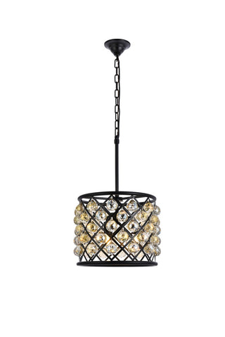 Buy matte-black-with-golden-teak-smoky-glass Madison Pendant by Elegant Lighting