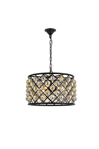 Buy matte-black-with-golden-teak-smoky-glass-and-gold-shade Madison Pendant by Elegant Lighting
