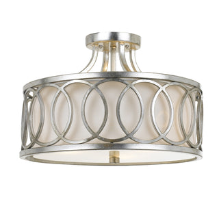 Buy antique-silver-and-white-shade Graham Semi-Flush Mount Ceiling Light by Crystorama