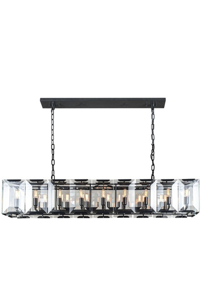 Monaco Chandelier by Elegant Lighting – Lights: 18 Light (60.00"L x 13.00"W x 12.00"H) – Finish: Flat Black with clear Glass – Elegant Lighting-1212D60FB