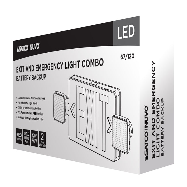 Combination Green Exit Sign/Emergency Light, 2.8W | Satco – Lighting ...
