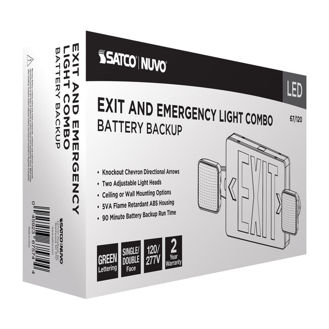 Combination Green Exit Sign/Emergency Light, 2.8W | Satco – Lighting ...