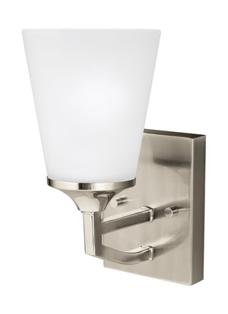 Buy brushed-nickel-with-satin-etched-glass-and-white-shade Hanford Vanity by Generation Lighting