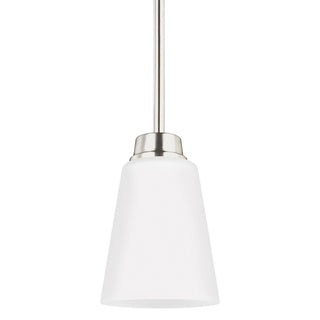 Buy brushed-nickel-with-satin-etched-glass-and-white-shade Kerrville Outdoor (Damp) Pendant by Generation Lighting
