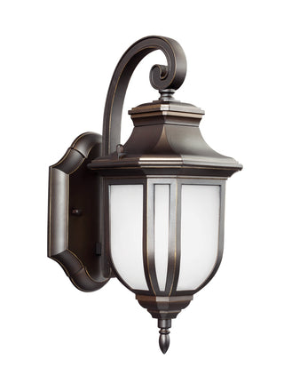 Buy antique-bronze-with-satin-etched-glass-and-white-shade Childress Outdoor (Wet) Wall Lantern by Generation Lighting