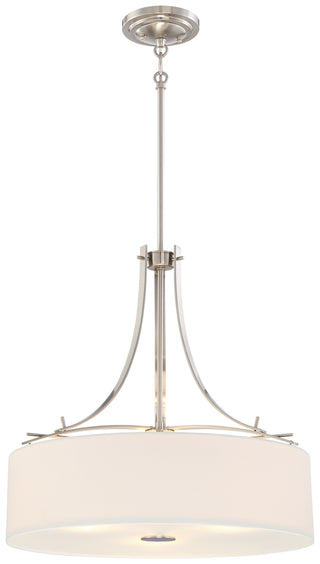 Buy brushed-nickel-with-white-linen-glass-and-white-shade Poleis Pendant by Minka-Lavery
