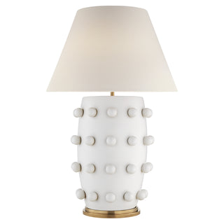 Buy plaster-white-with-12-x-23-x-14-5-linen-glass Linden Table Lamp by Visual Comfort Signature