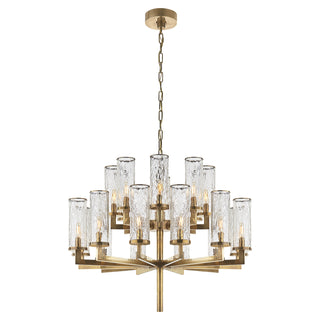 Buy antique-burnished-brass-with-crackle-glass-glass-and-clear-textured-shade Liaison Outdoor (Damp) Chandelier by Visual Comfort Signature