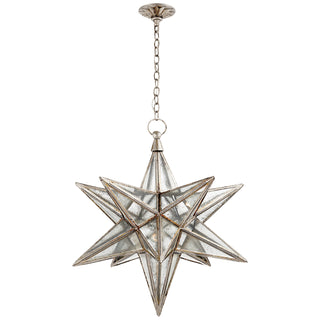 Buy burnished-silver-leaf-with-antique-mirror-glass-and-clear-textured-shade Moravian Star Lantern by Visual Comfort Signature