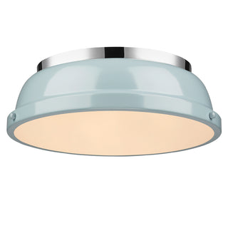 Buy chrome-with-seafoam-glass-and-green-shade Duncan Outdoor (Damp) Flush Mount Ceiling Light by Golden