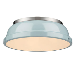Buy pewter-with-seafoam-glass-and-green-shade Duncan Outdoor (Damp) Flush Mount Ceiling Light by Golden