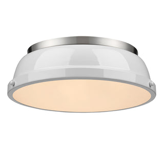 Buy pewter-with-white-glass-and-white-shade Duncan Outdoor (Damp) Flush Mount Ceiling Light by Golden