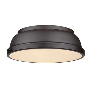 Buy rubbed-bronze-with-rubbed-bronze-glass-and-amber-brown-shade Duncan Outdoor (Damp) Flush Mount Ceiling Light by Golden