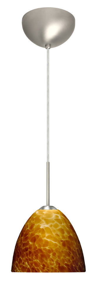 Buy satin-nickel-with-amber-cloud-glass-and-amber-brown-shade Sasha Pendant by Besa