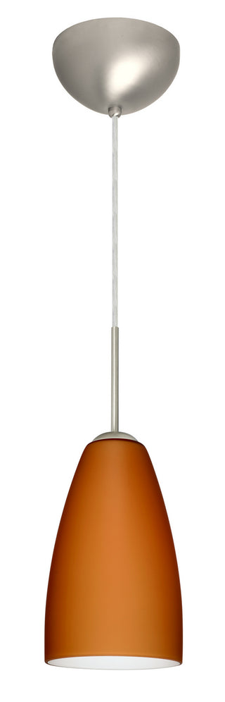 Buy satin-nickel-with-amber-matte-9-x-5-125-x-5-125-glass-and-amber-brown-shade Riva Pendant by Besa