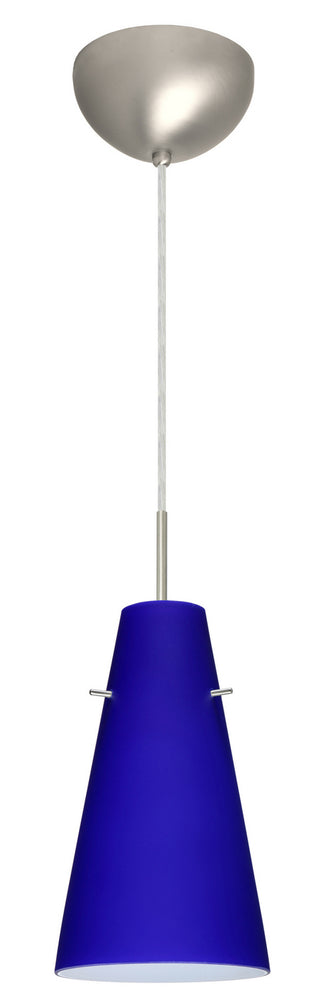Buy satin-nickel-with-cobalt-blue-matte-9-375-x-5-735-x-5-735-glass-and-blue-shade Cierro Pendant by Besa