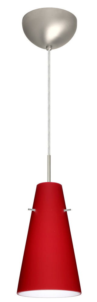 Buy satin-nickel-with-ruby-matte-9-375-x-5-735-x-5-735-glass-and-red-shade Cierro Pendant by Besa
