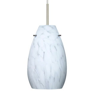 Buy satin-nickel-with-carrera-9-5-x-6-x-6-glass-and-white-shade Pera Pendant by Besa