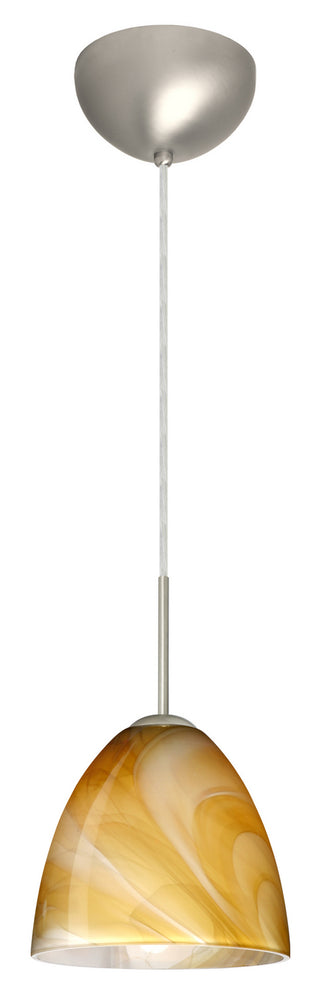 Buy satin-nickel-with-honey-6-5-x-7-x-7-glass-and-amber-brown-shade Vila Pendant by Besa