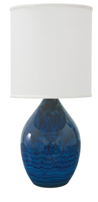 Buy midnight-blue-with-white-linen-hardback-glass Scatchard Table Lamp by House of Troy