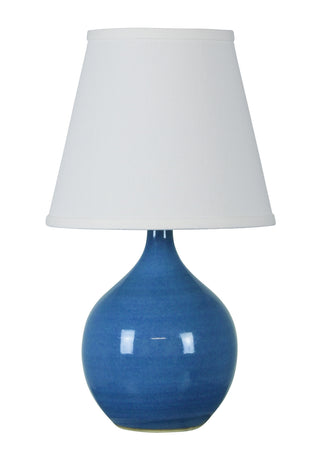 Buy cornflower-blue-with-white-linen-hardback-glass Scatchard Table Lamp by House of Troy