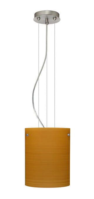 Buy satin-nickel-with-oak-9-875-x-7-875-x-7-875-glass Tamburo Pendant by Besa