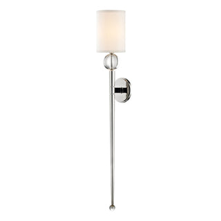 Buy polished-nickel-with-off-white-glass-and-white-shade Rockland Outdoor (Damp) Sconce by Hudson Valley