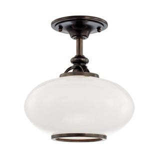 Buy old-bronze-with-opal-glossy-glass-and-white-shade Canton Outdoor (Damp) Semi-Flush Mount Ceiling Light by Hudson Valley