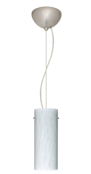 Buy satin-nickel-with-carrera-16-x-4-x-4-glass Stilo Pendant by Besa