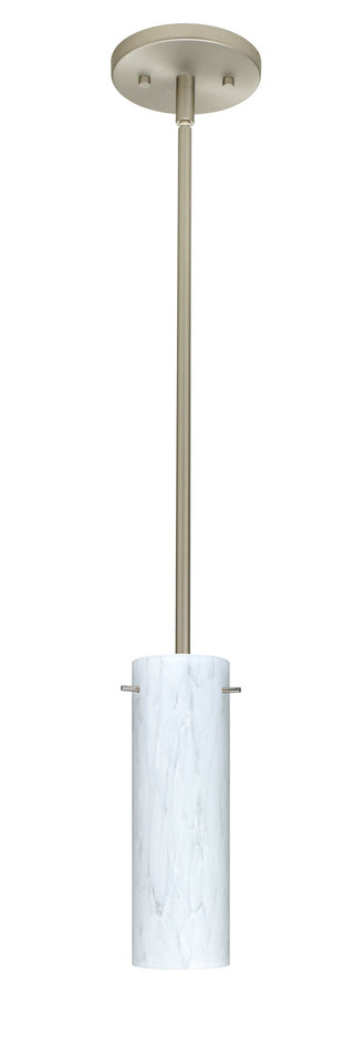 Buy satin-nickel-with-carrera-9-875-x-3-125-x-3-125-glass-and-white-shade Copa Pendant by Besa
