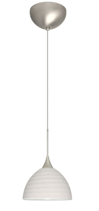 Buy satin-nickel-with-chalk-4-x-6-x-6-glass-and-white-shade Brella Pendant by Besa
