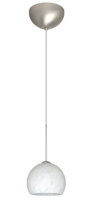 Buy satin-nickel-with-carrera-3-875-x-4-75-x-4-75-glass-and-white-shade Palla Pendant by Besa