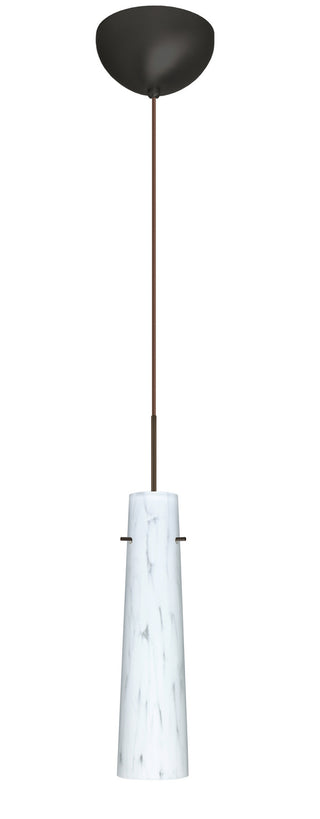 Buy bronze-with-carrera-glass-and-white-shade Camino Pendant by Besa