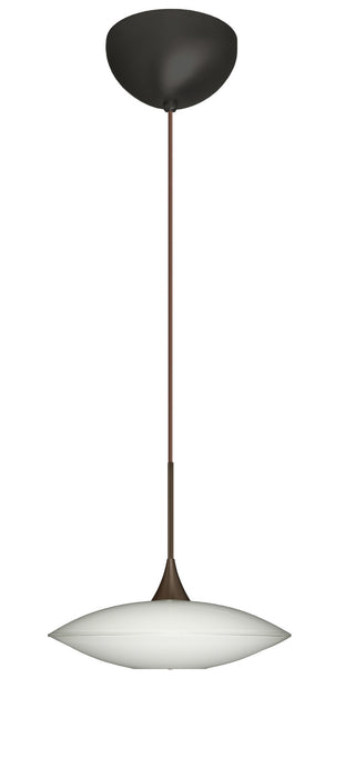 Buy bronze-with-opal-glossy-2-5-x-8-75-x-8-75-glass-and-opal-shade Spazio Pendant by Besa