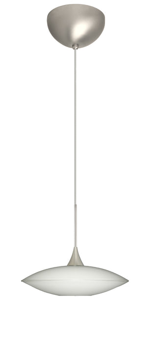 Buy satin-nickel-with-opal-glossy-2-5-x-8-75-x-8-75-glass-and-opal-shade Spazio Pendant by Besa