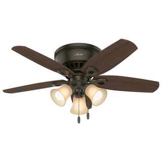 Buy new-bronze-finish-with-brazilian-cherry-and-reversible-harvest-mahogany-blades Builder Hugger Ceiling Fan with Light by Hunter