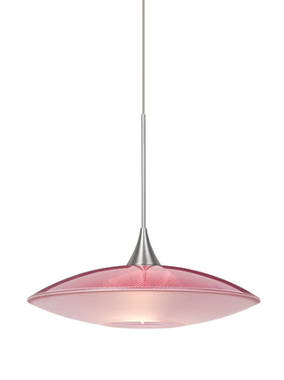 Buy satin-nickel-with-red-frost-2-5-x-8-75-x-8-75-glass Spazio Pendant by Besa