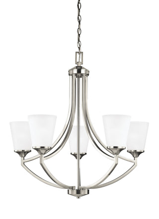 Buy brushed-nickel-with-satin-etched-glass-and-white-shade Hanford Outdoor (Damp) Chandelier by Generation Lighting