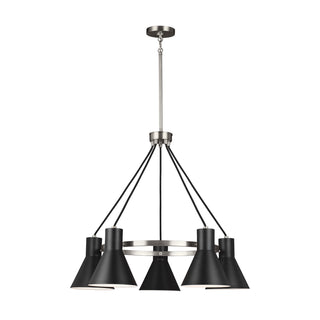 Buy brushed-nickel-with-black-glass-and-black-shade Towner Outdoor (Damp) Chandelier by Generation Lighting