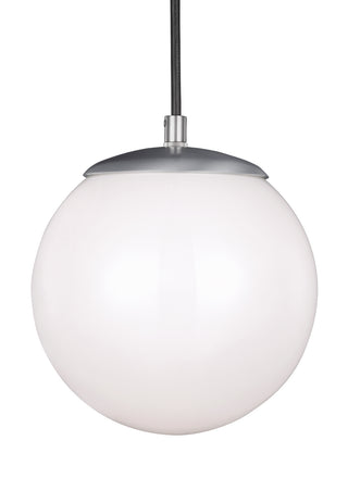 Buy satin-aluminum-with-smooth-white-glass-and-white-shade Leo-Hanging Globe Outdoor (Damp) Pendant by Visual Comfort Studio