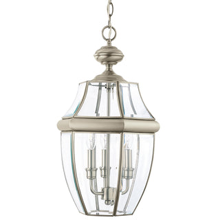Buy antique-brushed-nickel-with-clear-curved-beveled-glass-and-clear-shade Lancaster Outdoor (Damp) Hanging Lanterns by Generation Lighting