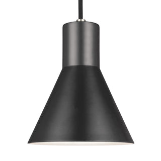 Buy brushed-nickel-with-black-glass-and-black-shade Towner Outdoor (Damp) Pendant by Generation Lighting