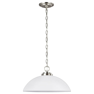 Buy brushed-nickel-with-etched-white-inside-glass-and-white-shade Oslo Pendant by Generation Lighting