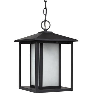 Buy black-with-etched-seeded-glass-and-white-shade Hunnington Outdoor (Damp) Hanging Lanterns by Generation Lighting