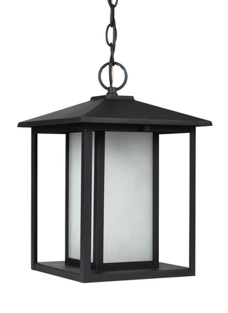 Buy black-with-etched-seeded-glass-and-white-shade Hunnington Outdoor (Damp) Hanging Lanterns by Generation Lighting
