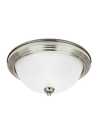 Buy brushed-nickel-with-satin-etched-glass-and-white-shade Geary Outdoor (Damp) Flush Mount Ceiling Light by Generation Lighting