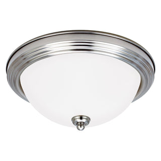 Buy brushed-nickel-with-satin-etched-glass Geary Outdoor (Damp) Flush Mount Ceiling Light by Generation Lighting