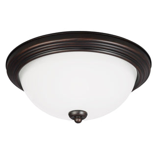 Buy bronze-with-satin-etched-glass-and-white-shade Geary Outdoor (Damp) Flush Mount Ceiling Light by Generation Lighting