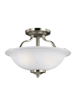 Buy brushed-nickel-with-satin-etched-glass-and-white-shade Emmons Outdoor (Damp) Flush Mount Ceiling Light by Generation Lighting